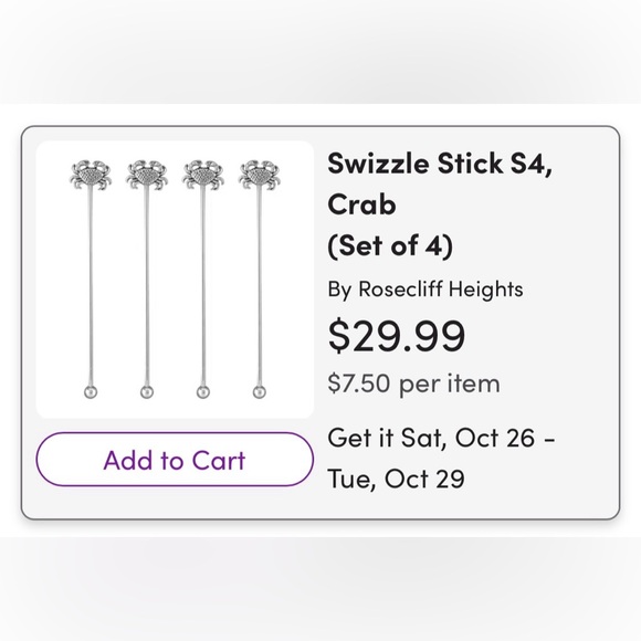 Crab drink stirrers. Set of 4 zinc alloy and stainless steel. - Picture 2 of 4